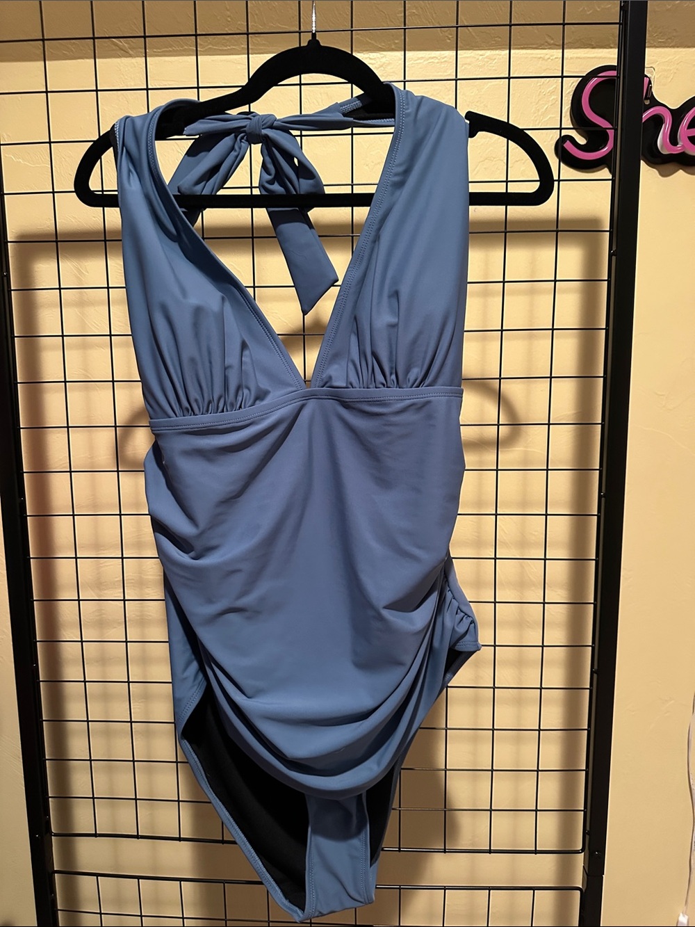 Classic V-Neck Women’s One-Piece Swimsuit in Dusty Blue